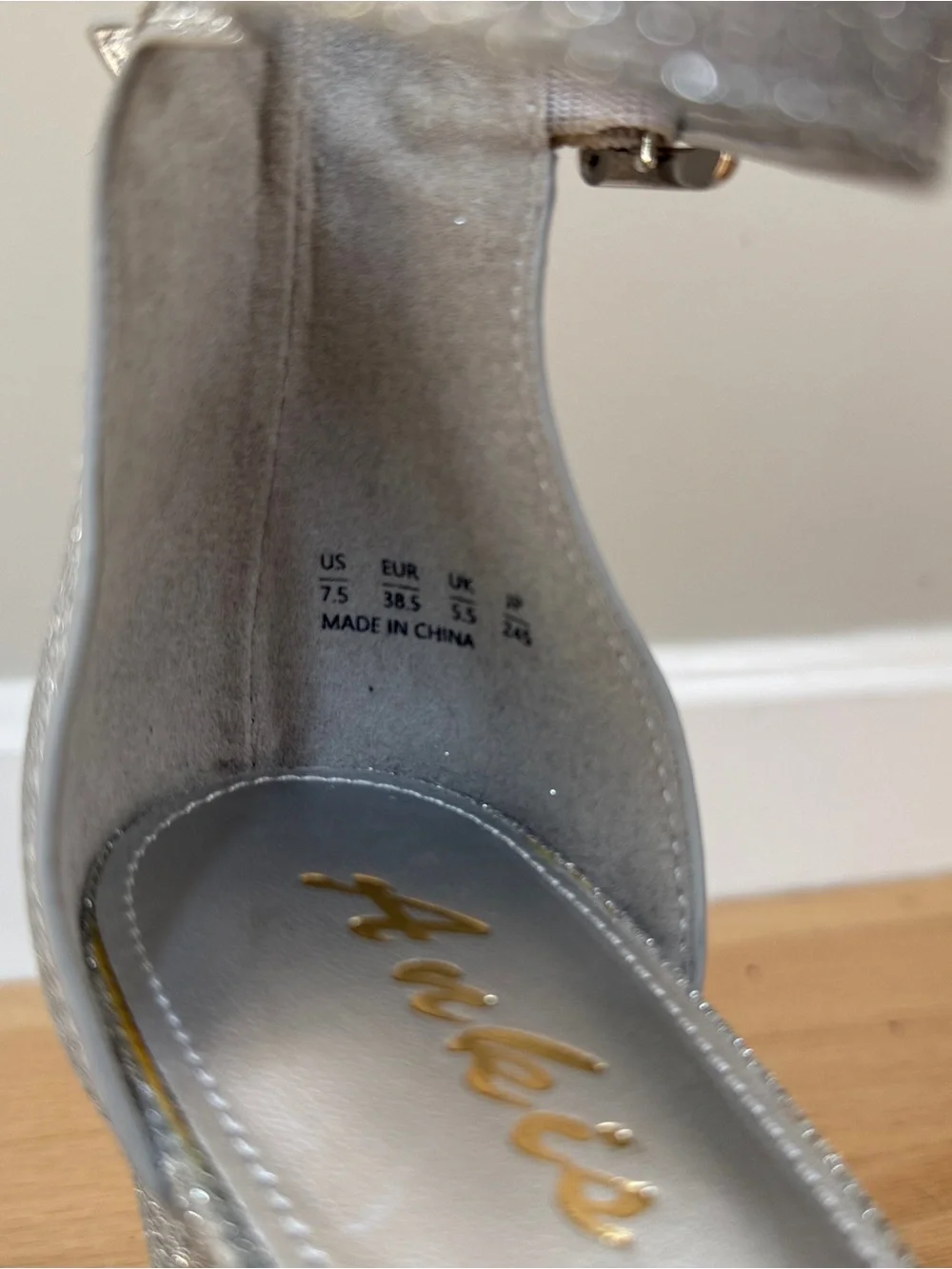 Ankis Silver Glitter Platform Block Heels Ankle Strap Size 7.5, 4” Heel